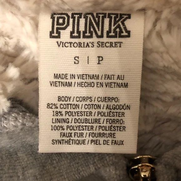 PINK Victoria's Secret Gray Faux Fur Lined Zip Up Hoodie - Picture 2 of 9